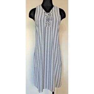 Tommy Bahamas‎ Dress Women Medium Navy Blue White Island Cays Stripe Lace-Up